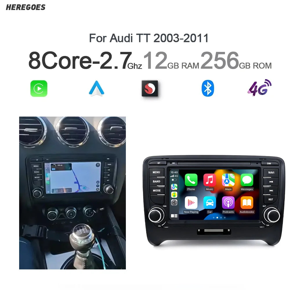 12.3" Car Radio GPS Android 14.0 8GB+256GB 8Core Multimedia Player with CarPlay, Bluetooth, WiFi, 360 Cam - for Audi TT