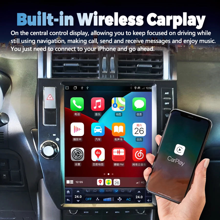 256GB ROM Screen Android 13 Multimedia Video Player For Toyota Land Cruiser Prado 150 2010