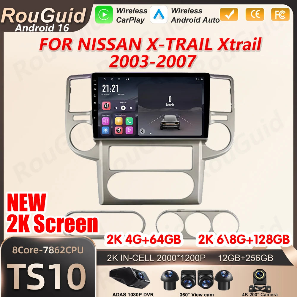 Android 16 Carplay For NISSAN X-TRAIL Xtrail 2003 2004 2005 - 2007 Car Radio Auto BT 5G Wi | AUTOKITSHOP