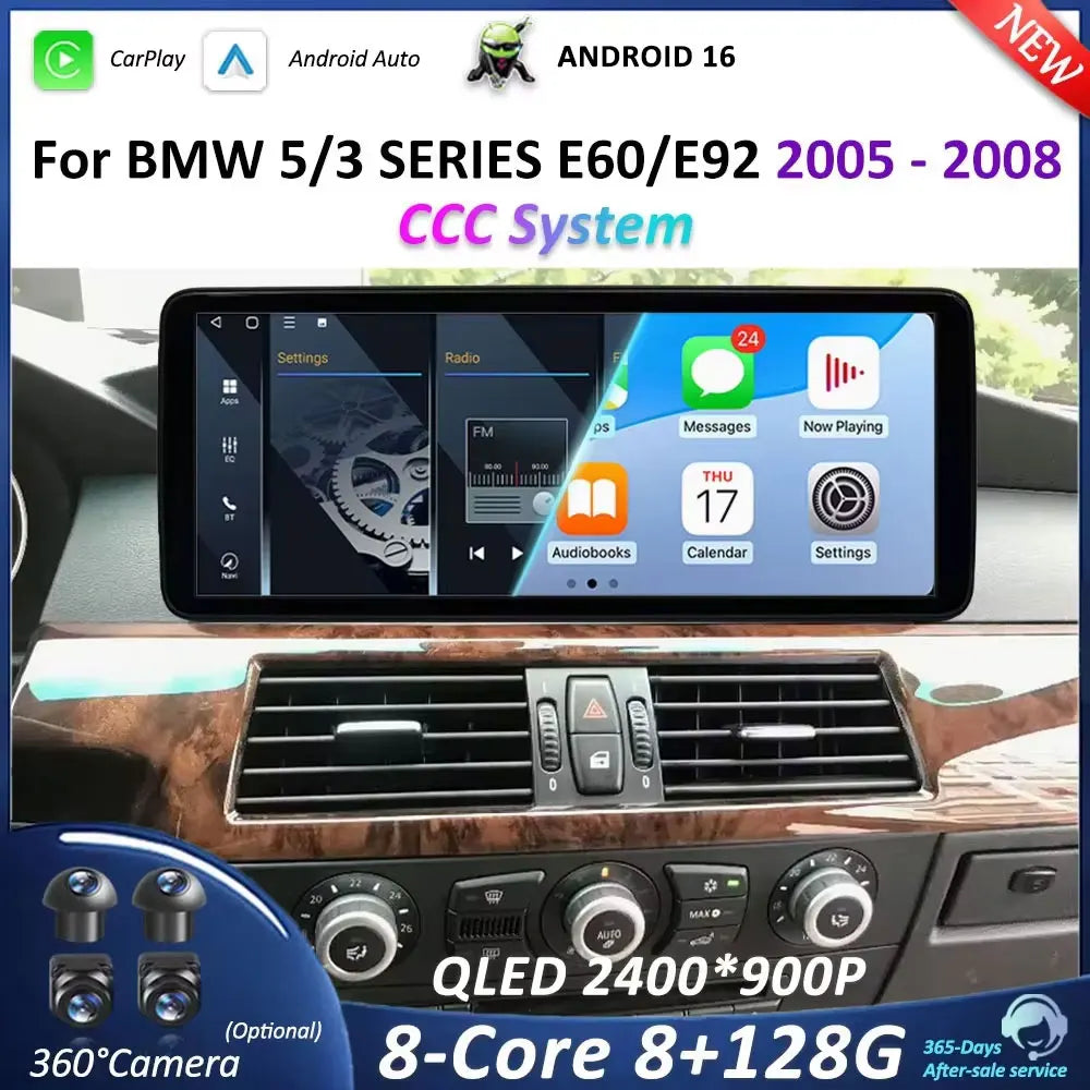 Android 16 Car Video Multimedia Player Carplay 12.3 ‘’ for BMW 5 Series E60 E61 E62 2006 -