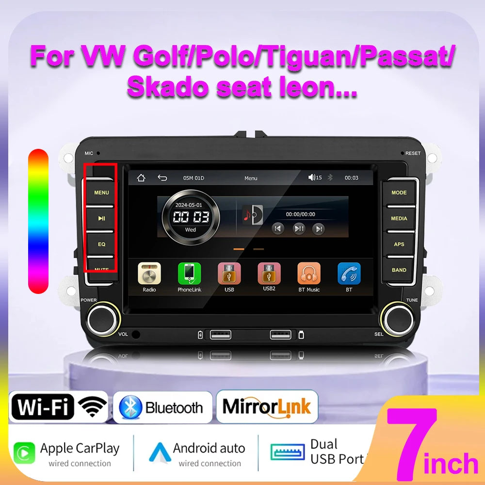 For VW Volkswagen Passat B7 B6 Golf Touran Polo Tiguan Jetta 7inch for Carplay Android Aut