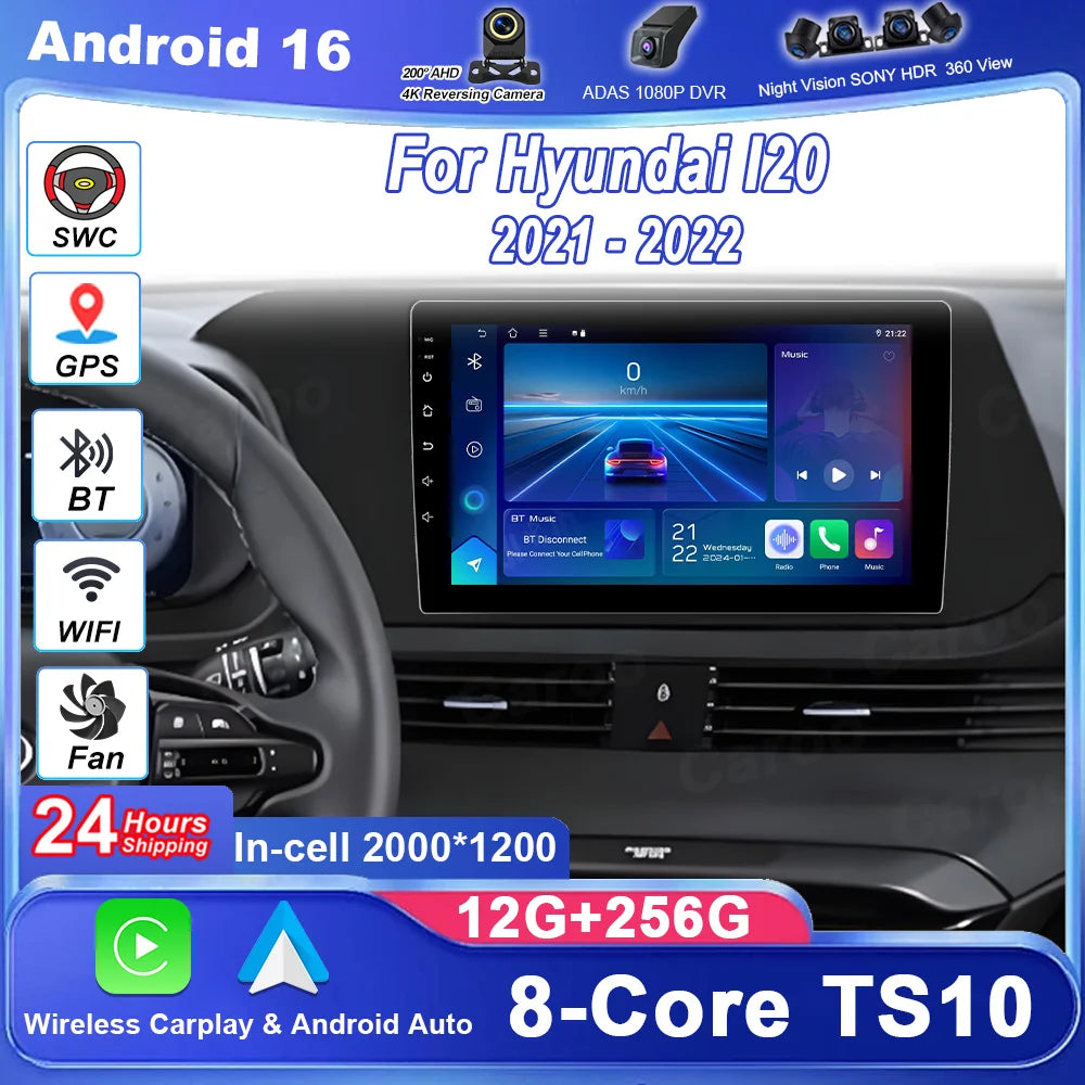 Android 16 Radio Stereo Car DVD For Hyundai I20 2021 - 2022 Auto Multimedia Video Player G