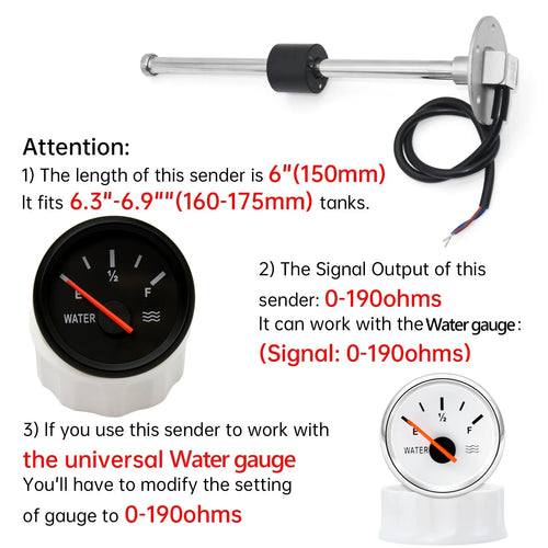 0-190 ohm 240-33ohm Water Level Gauge Meter 125mm 150mm 200mm 250mm 600mm Fuel Level Sensor Fuel - Automotive LED Light