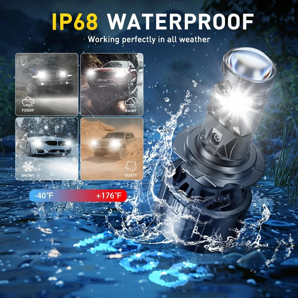 LHD H4 H7 LED Projector Mini Len Headlight Hi/Low Bulbs 50W Lens 6000K White Hi Lo Beam Fo