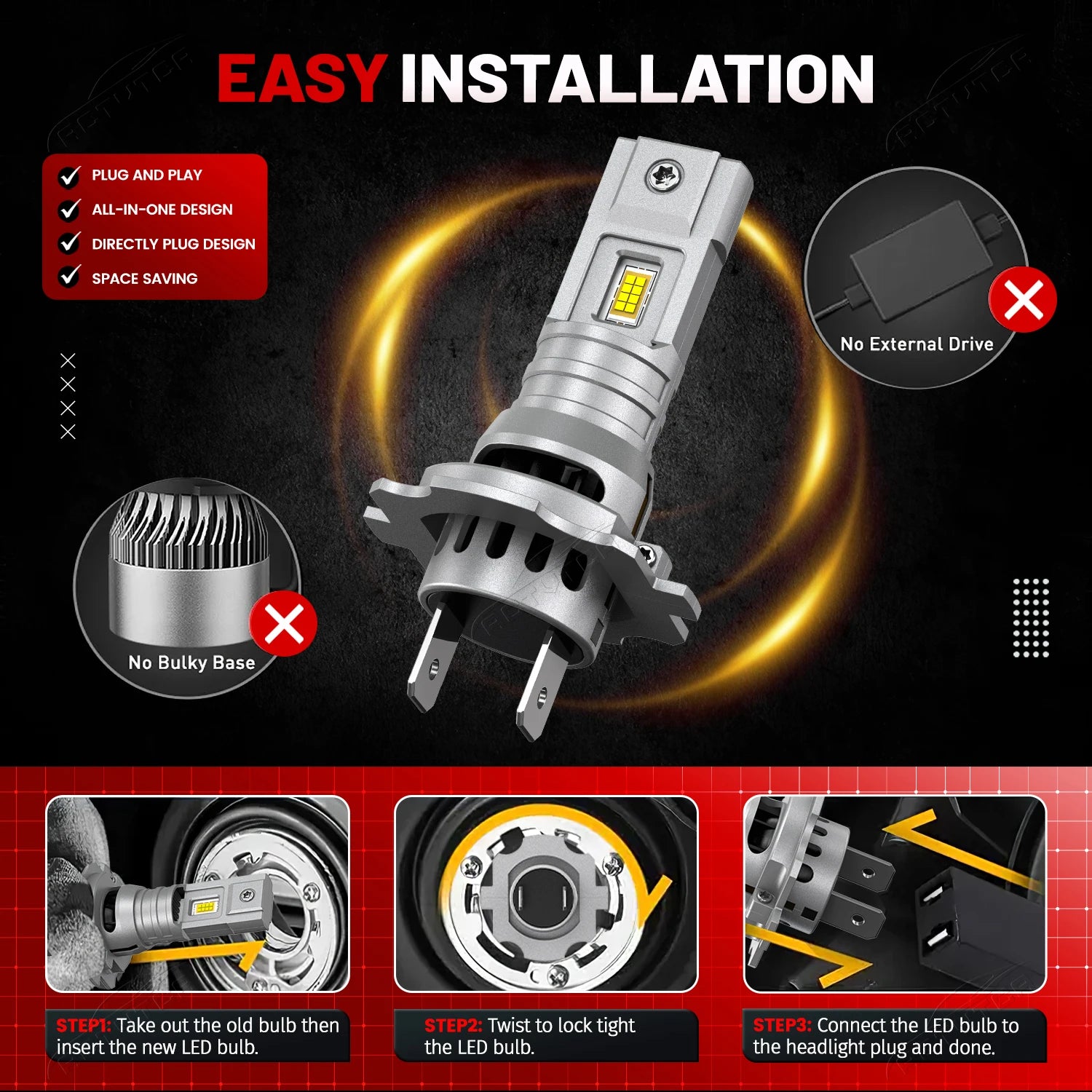 5200W Plug and Play H4 LED Car Headlight Bulb Canbus 9005 H11 Light for Car Turbo Mini Siz