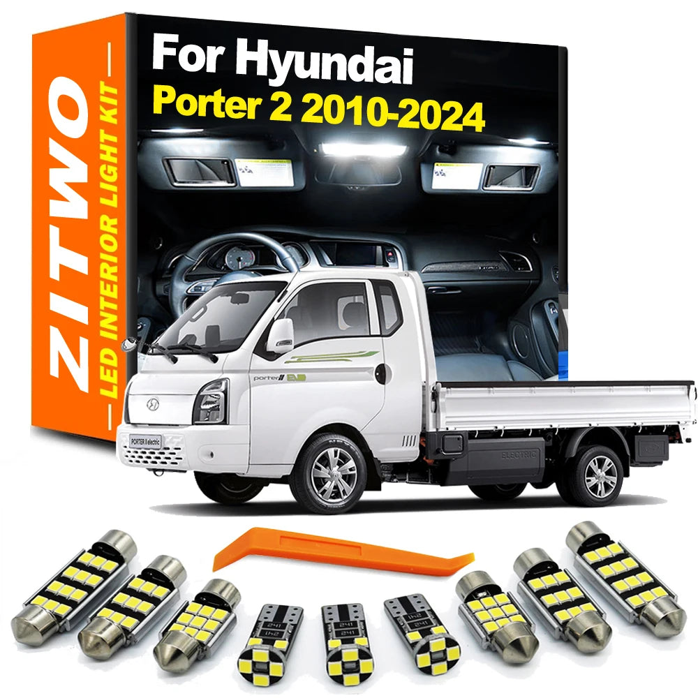 ZITWO 8Pcs LED Interior Dome Reading Light License Plate Bulb Kit For Hyundai Porter 2 2010- 2018 2019 2020 2021 2022 2023 2024