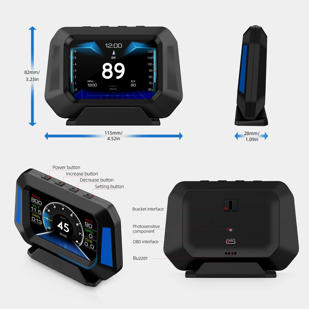 P21 Car HUD Head Up Display Digital Clock Slope Meter GPS Speedometer OBD2 On Bo for OBD2 P21 - Automotive LED Light