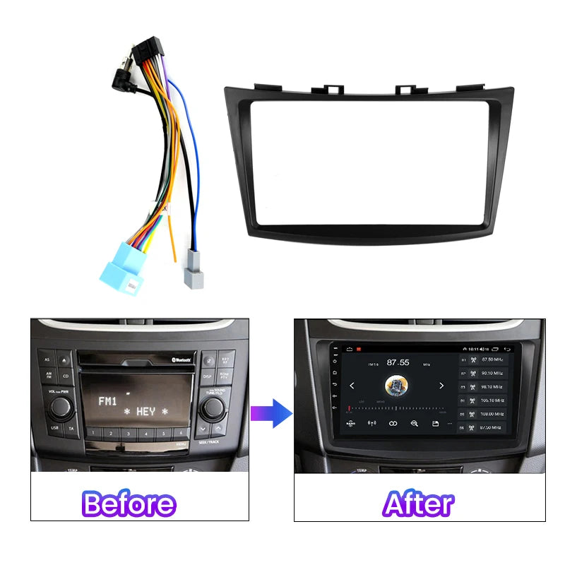 9inch Car Radio Frame Cable Dash Mount Kit for Suzuki Swift 2011 2012 2013 2014 2015 Andro | AUTOKITSHOP