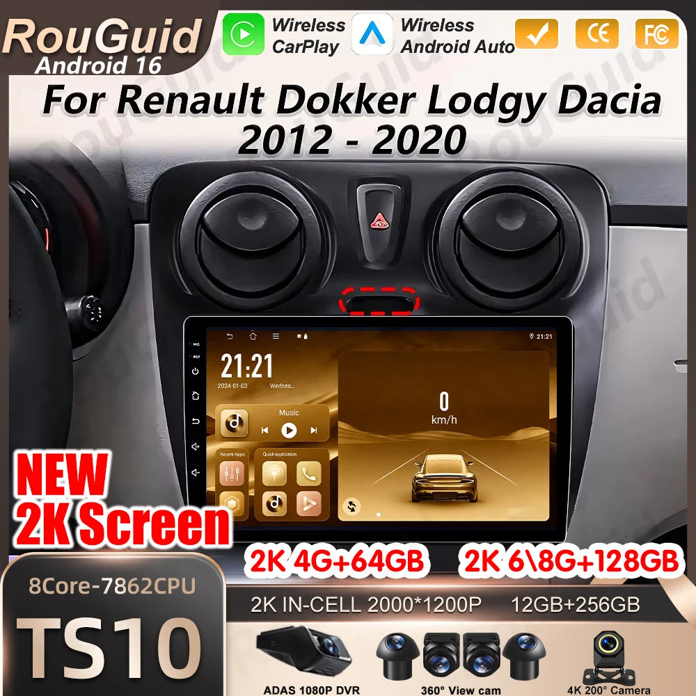 Car Radio Carplay For Renault Dokker Lodgy Dacia 2012 - 2020 Auto Multimedia Player GPS Na | AUTOKITSHOP