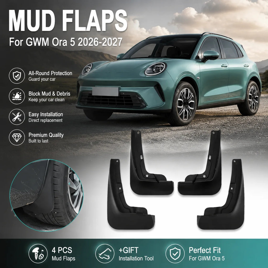 For GWM Ora 5 2026~2027 Mudguards Anti-splash Mud Flap Guard Wheel Front Rear Mudflaps 4PC | AUTOKITSHOP