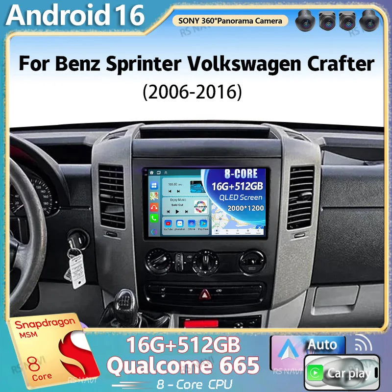 Android 16 For Benz Sprinter Volkswagen Crafter 2006 - 2016 2K QLED Android Car Radio Mult