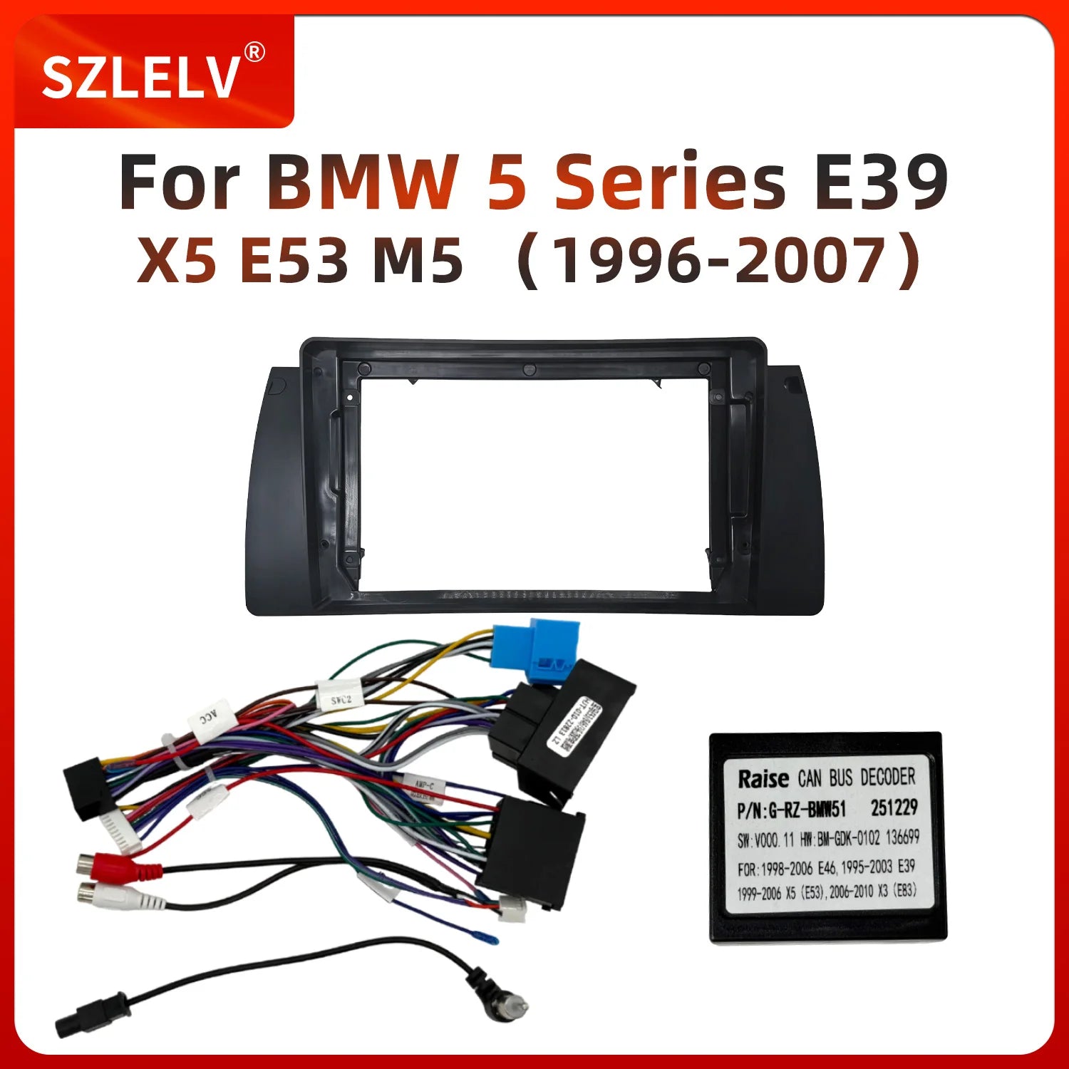 9 Inch Car Radio Panel Frame For BMW 5 Series E39 X5 E53 1999-2005 2-DIN Stereo Dash Kit B