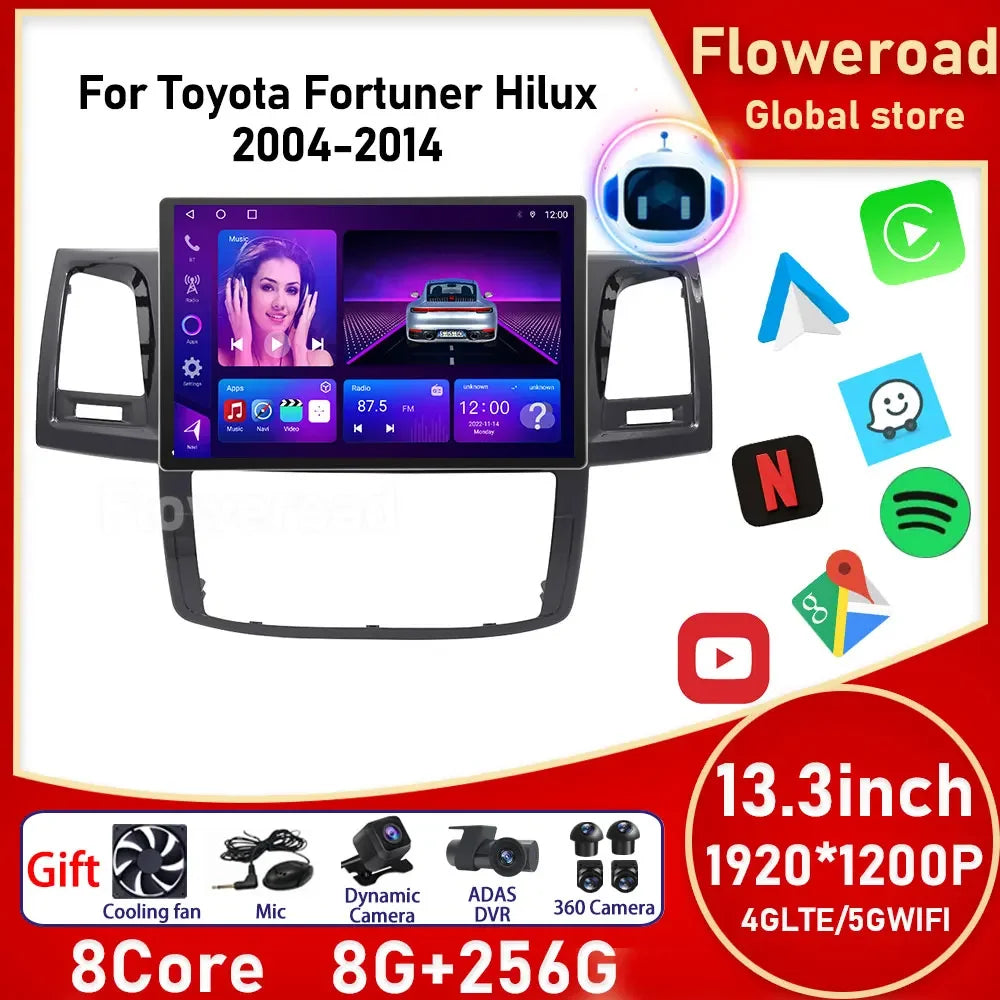 13.3 inch Android 15 For Toyota Fortuner HILUX Revo Vigo 2007-2015 2K QLED Car Radio Multi | AUTOKITSHOP