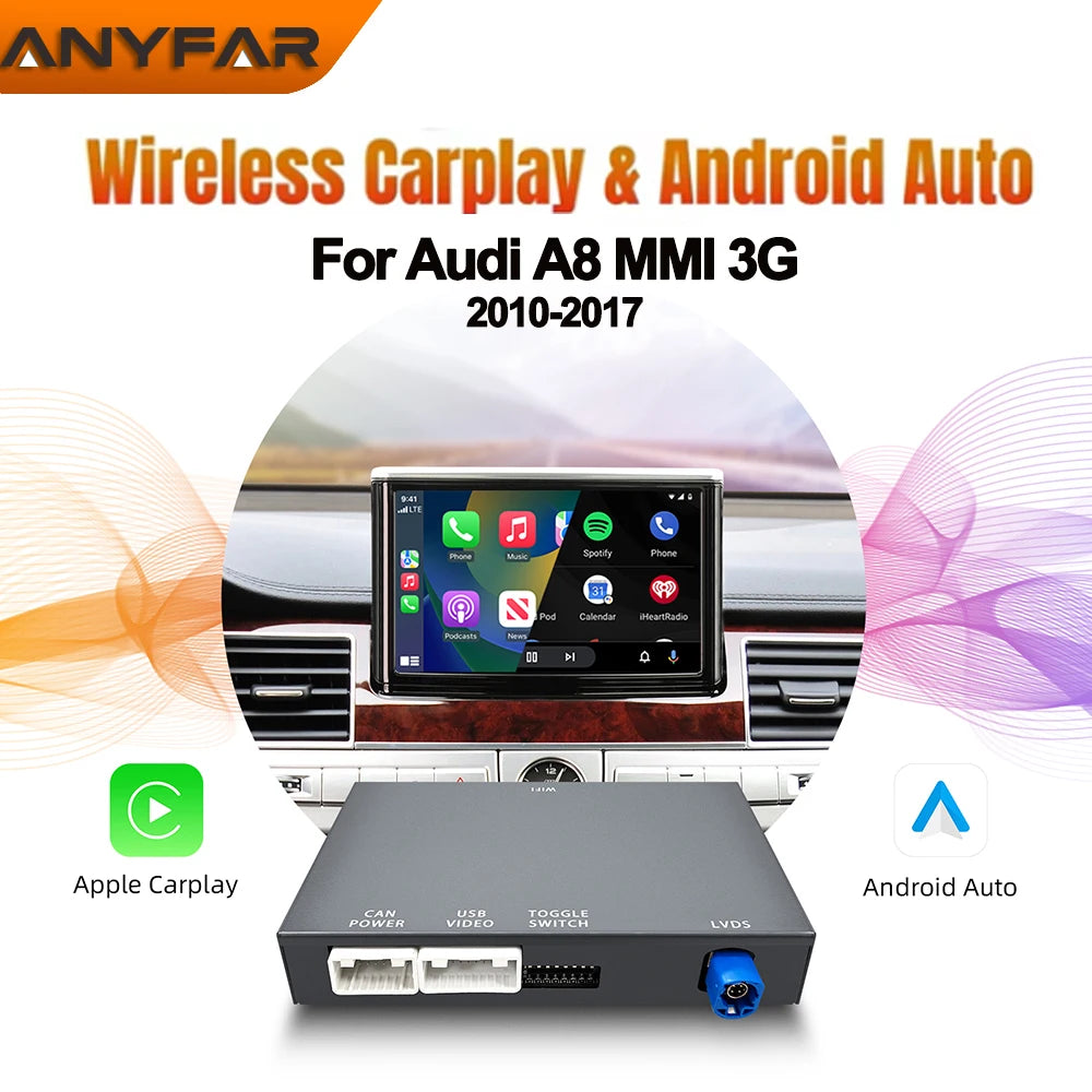 for Audi A8 2010–2017, 6.5 Inch/7 Inch Screen, MMI 3G Module Android Auto Mirror Revers wi