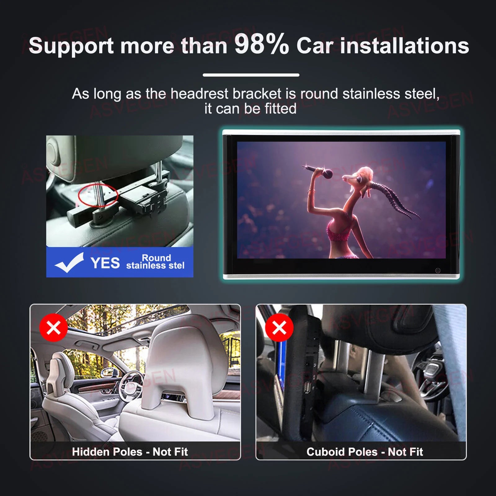 Universal 11.6" 4K Android 16 Headrest Monitor Wireless Mirroring 8-Core 4G 64G HDMI WiFi