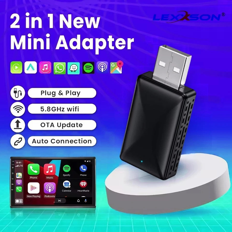 2 in 1 AI Box Mini Adapter Wired to Wireless Carplay&Android Auto Compatible with 99% of C | AUTOKITSHOP
