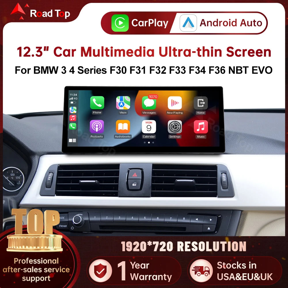 RoadTop 12.3 Wireless CarPlay Linux System Multimedia Display For BMW Series 3 4 F30 F31 F | AUTOKITSHOP