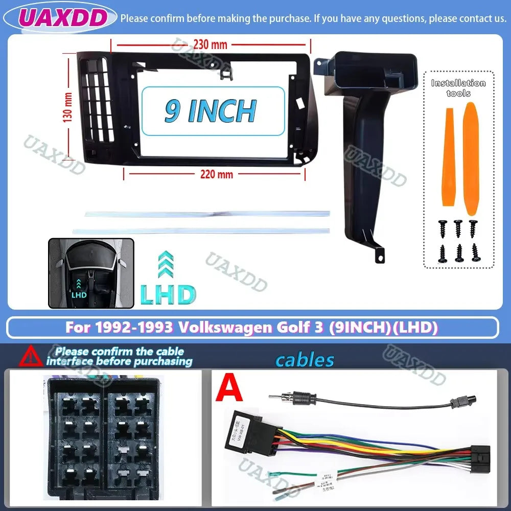 For 1992-1993 Volkswagen Golf 3 9INCH 2 Din Car radio Android frame fascia cable video har