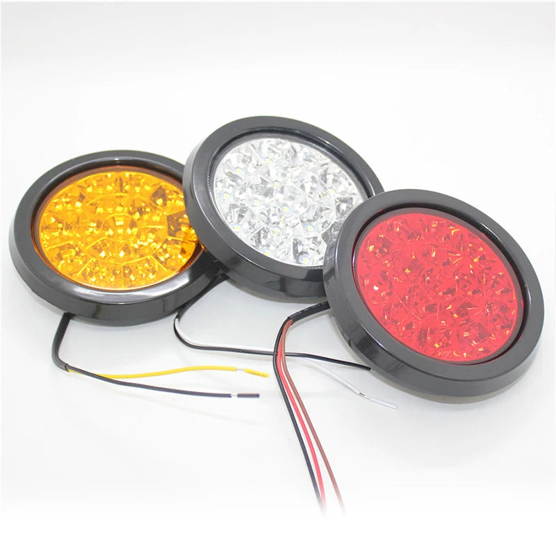 1 Pair 12/24V Round Reverse Brake Turn Signal Rear Tail Light 16 LED for Car Truck Trailer