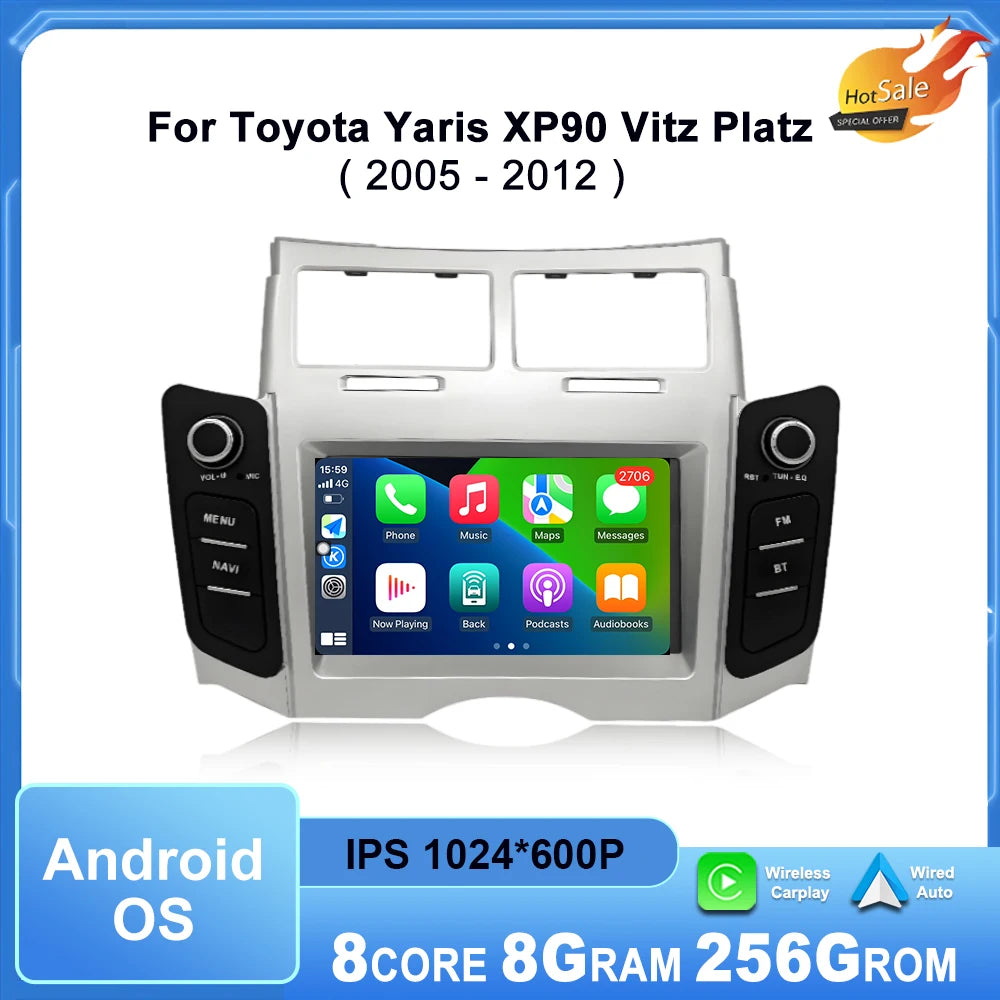 6.2'' Android OS Car Radio Multimedia Touch Display for Toyota Yaris XP90 Vitz Platz 2005