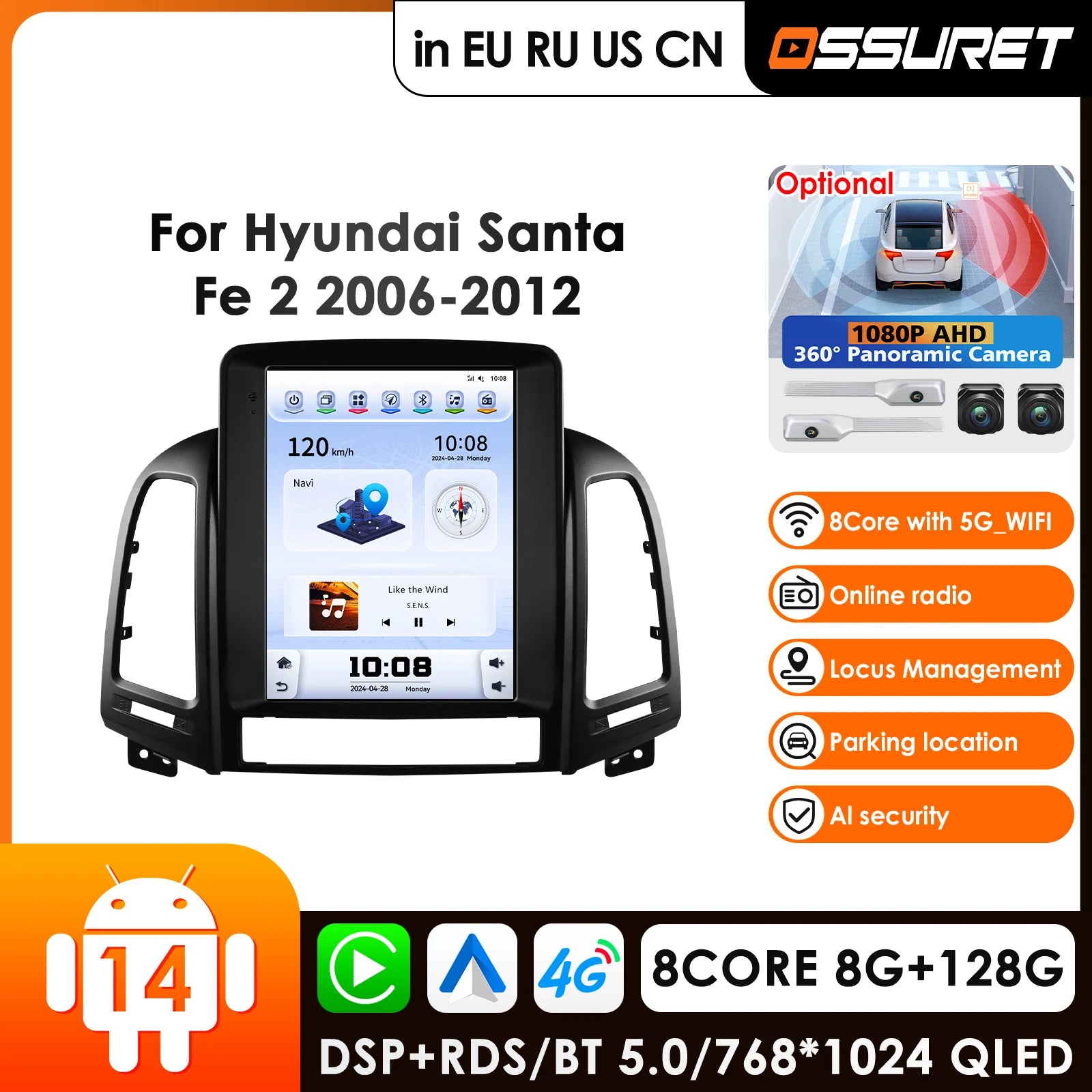 9.7" AI Intelligent Player 2din Android Car Radio for Hyundai Santa Fe II CM 2006-2012 GPS Carplay Auto 4G WIFI RDS - 8C