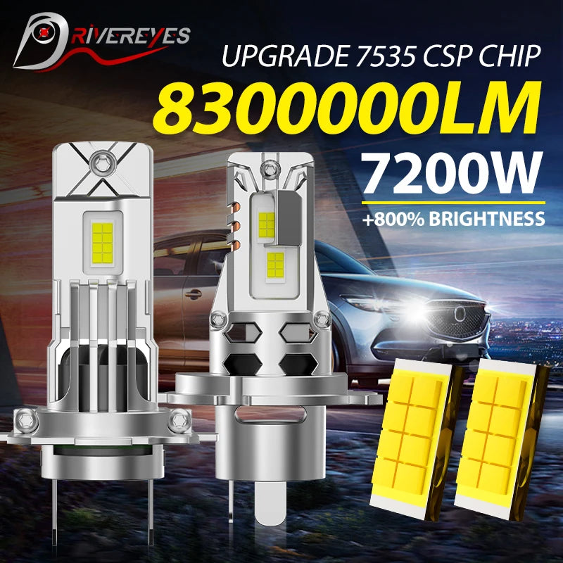 7200W H4 H7 LED CANBUS Light Mini Head Lamp 1:1 Size Wireless H7 Car LED Headlight Bulbs E