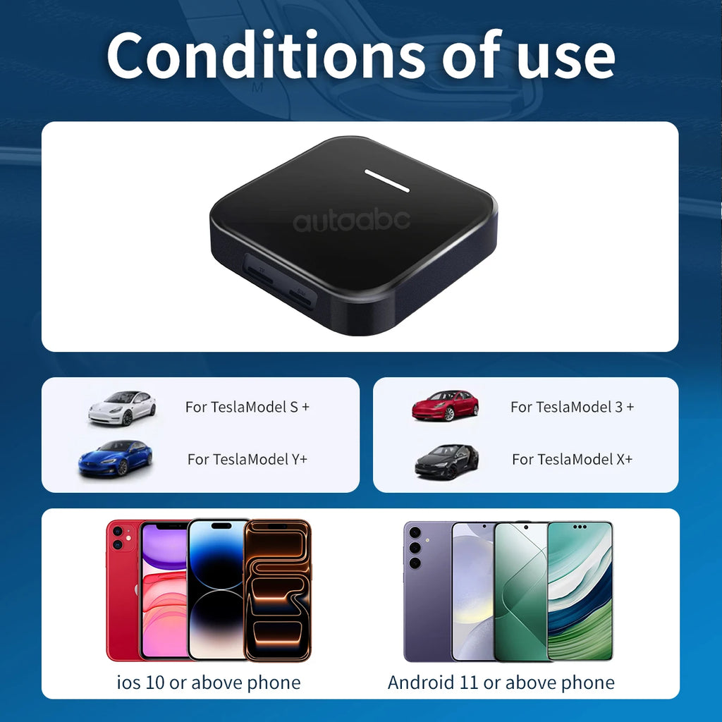 For Tesla Model 3 Y X S Wireless CarPlay Adapter Dual Wifi/Bluetooth Android 13 Smart Mult | AUTOKITSHOP