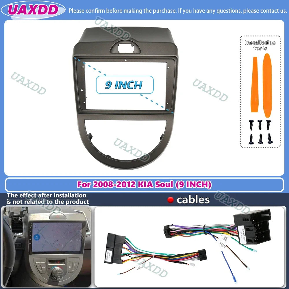 For 2008-2012 KIA Soul 9INCH 2 Din Car stereo CD Android frame panel fascia cable video ha