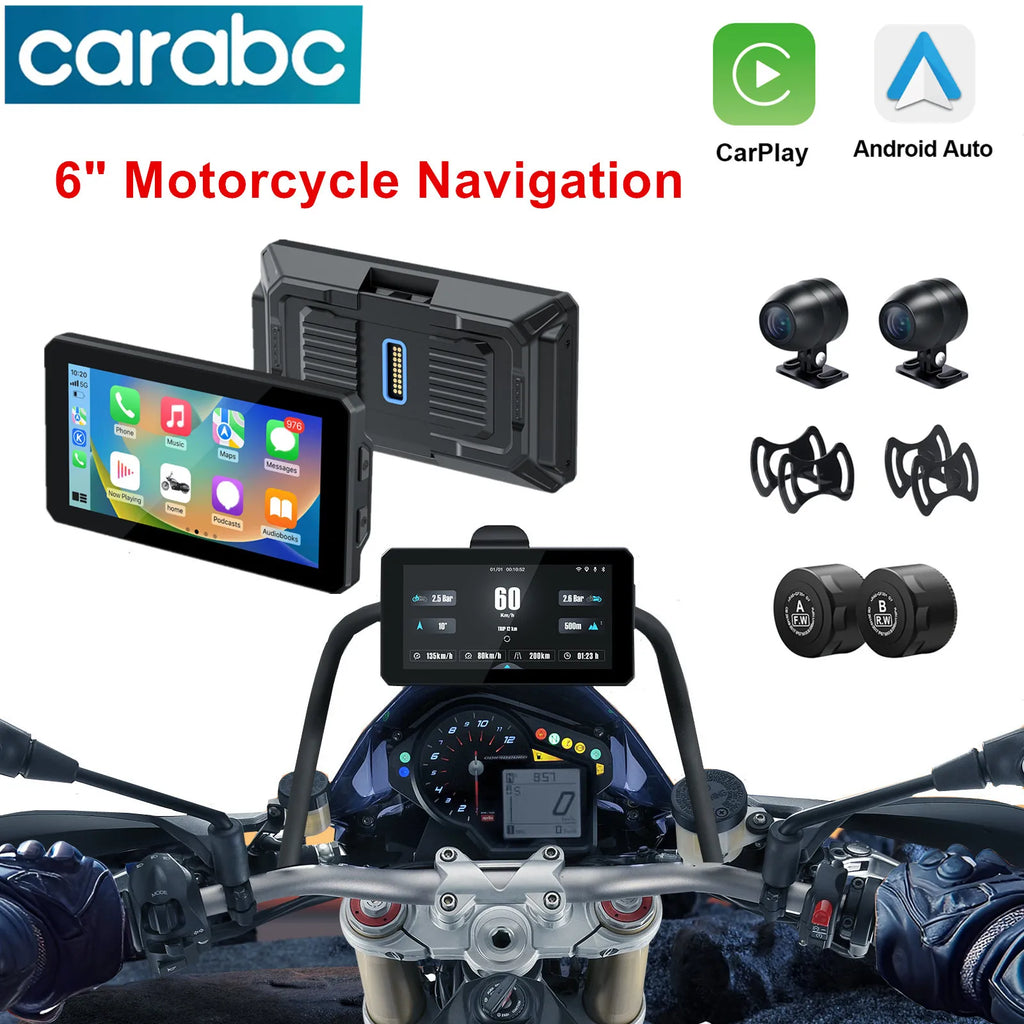 Portable 6 inch Motorcycle GPS Navigation Wireless Carplay Android Auto IP68 Waterproof DV