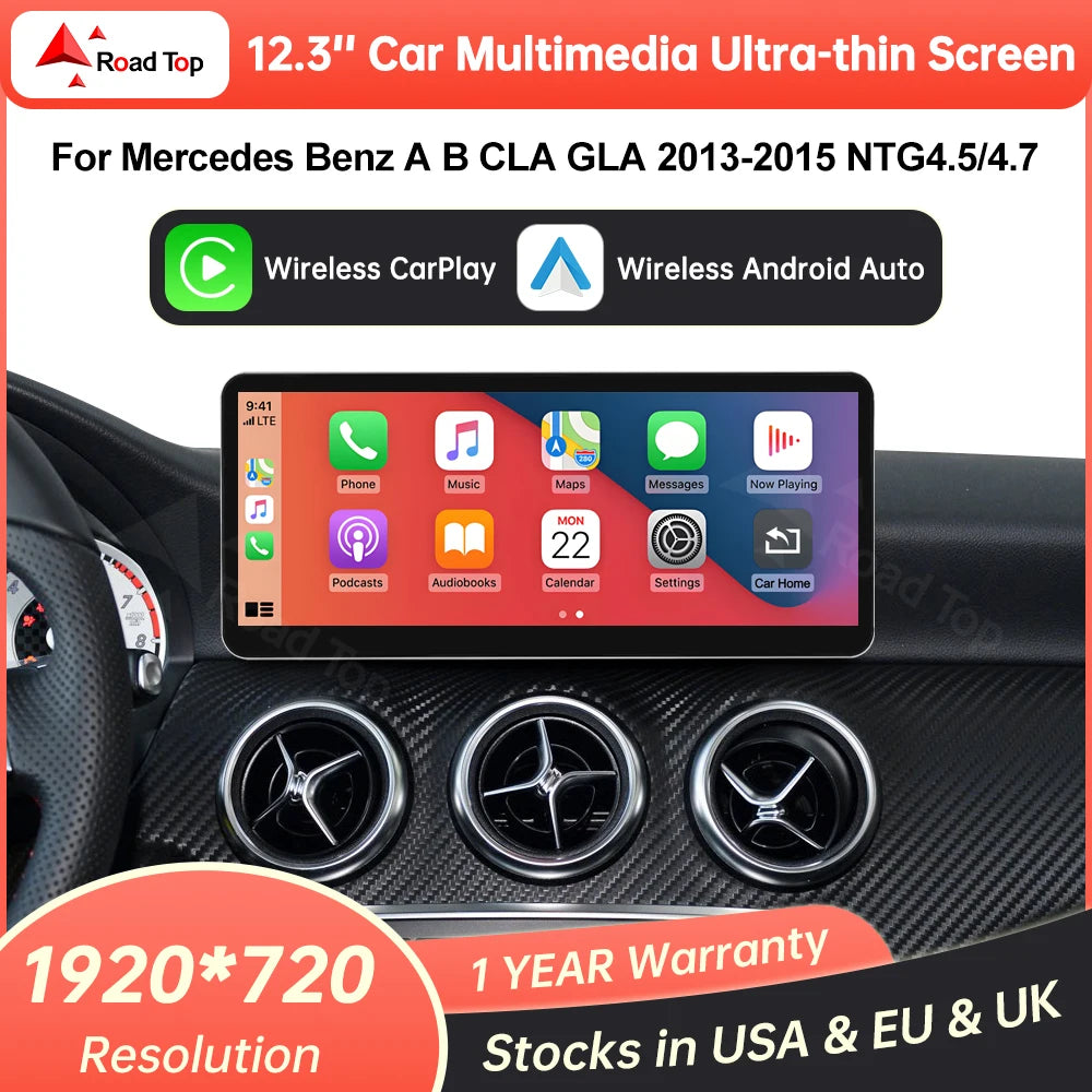 CN 12.3'' Wireless Carplay Multimedia Touch Screen For Mercedes Benz A B C CLA GLA W176 W2 | AUTOKITSHOP