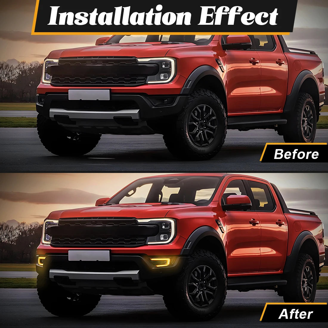 LED DRL Fog Lamps For Ford Ranger Raptor 2022 2023 2024 Daytime Running Lights Car Front B | AUTOKITSHOP