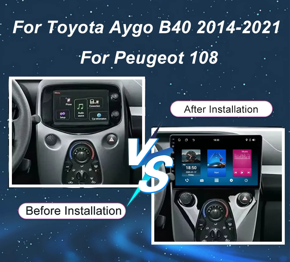 Android For Peugeot 108 For Toyota Aygo B40 2014-2021 Car Radio Multimidia Player GPS Navi