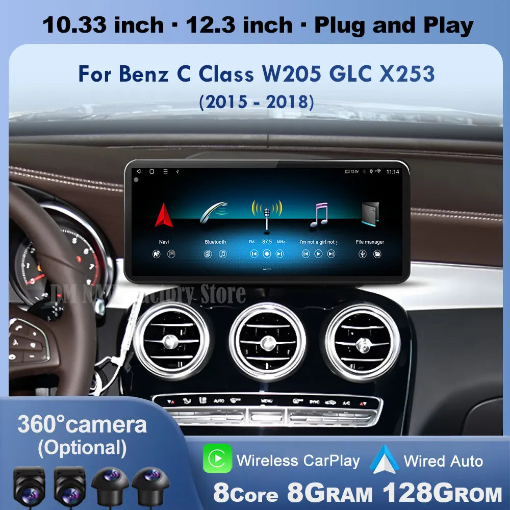 QLED Screen Car Radio Multimedia For Mercedes Benz C Class W205 GLC X253 2015-2018 Android
