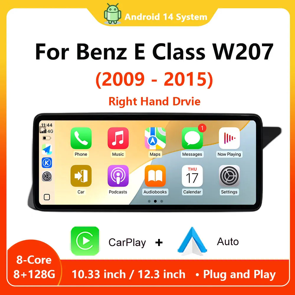 Android 16 4G WIFI For Mercedes Benz E Class W207 2009-2015 RHD Wireless Carplay Car Multi
