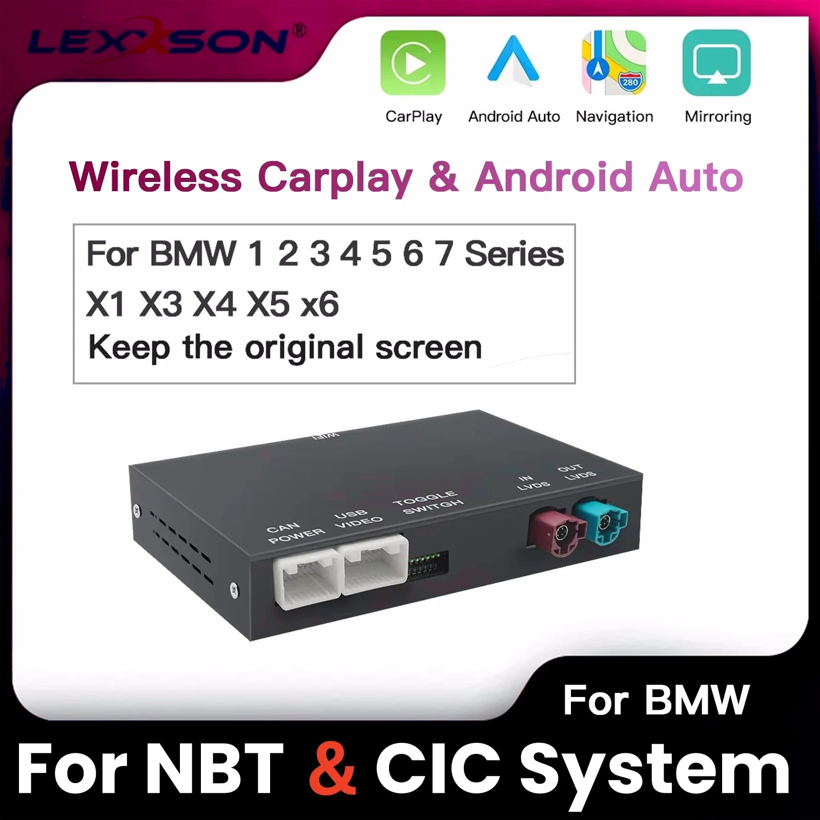 LEXXSON Wireless Carplay for BMW F10 F01 X5 E70 X3 F25 F30 F31 F20 F21 MINI NBT CIC System | AUTOKITSHOP