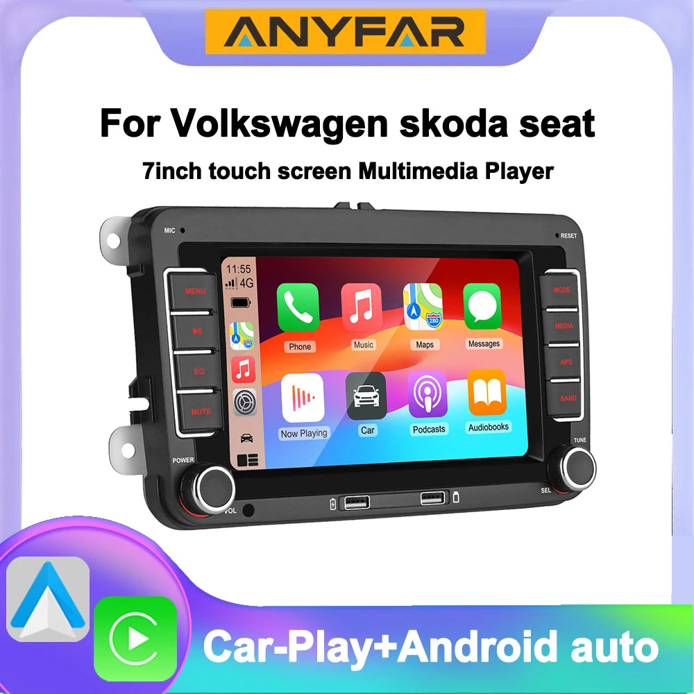 7 Inch Car Stereo For VW Touchcreen BT AM/FM Radio Receiver with Android Auto Carplay USB