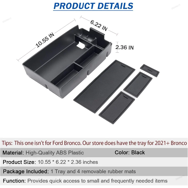 For Ford Focus Bronco Multi-Function Layered Center Console Armrest Storage Organizer Case Car I - Automotive LED Light