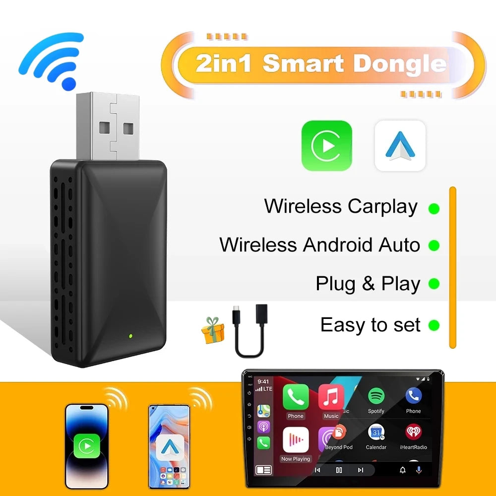 Android Auto Wireless Adapter 2025 New Mini 2 in 1 Box For Apple Carplay Dongle for Cars W | AUTOKITSHOP