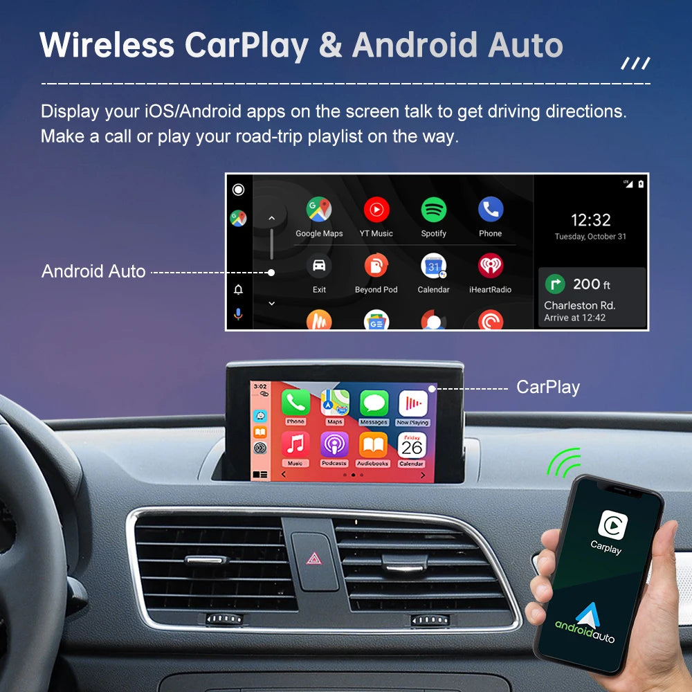Road Top Android Auto Wireless CarPlay for Audi A1 Q3 2014-2018, with AirPlay Mirror Link