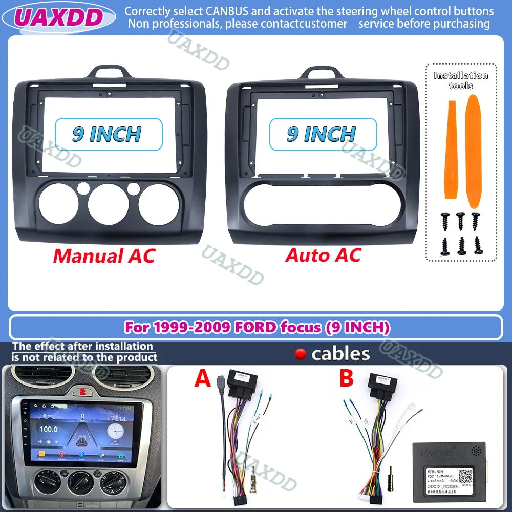 For Ford Focus 2 MK2 1999-2009 9Inch Car Radio Fascias Android GPS MP5 Stereo Player 2Din