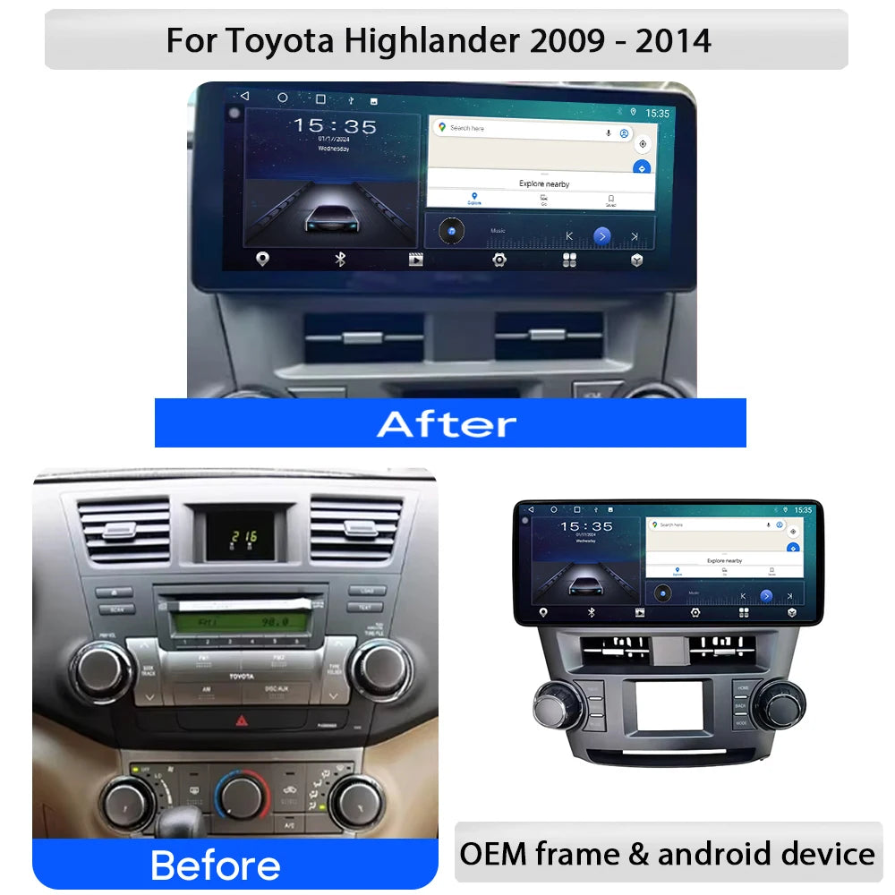 12.3" Android 16 Carplay Car Radio For Toyota Highlander 2009 - 2014 Multimedia Player 2 d