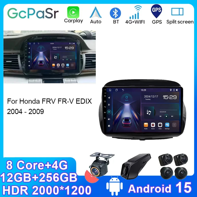 Android 15 WIFI 5G Car Radio For Honda FRV FR-V EDIX 2004 - 2009 Auto Multimedia Carplay P