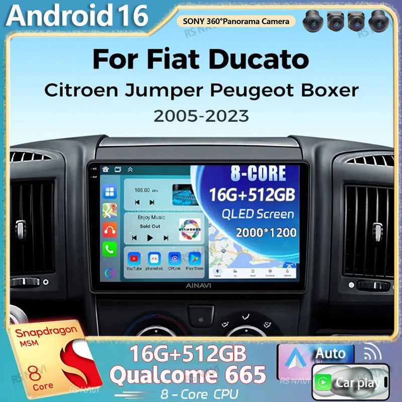 Android 16 For Fiat Ducato 2005 - 2023 2K QLED Android Car Radio Multimedia Video Player S