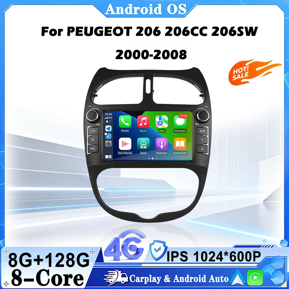 Android 16 Auto For PEUGEOT 206 206CC 206SW 2000-2008 Car Radio Multimedia Player Stereo G