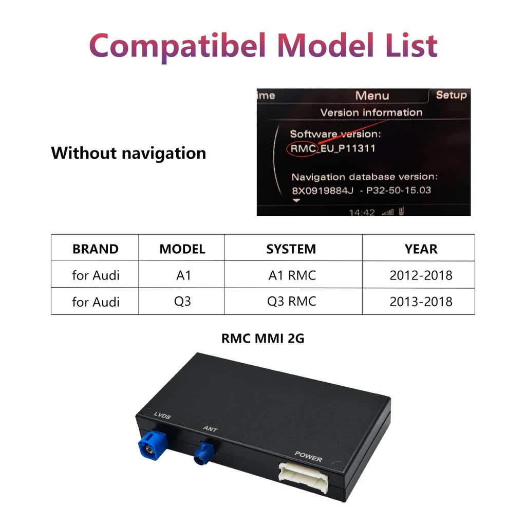 WRWD Wireless CarPlay Android Auto For Audi A1 Q3 2012-2018 2G/3G MMI HN+ RMC With AirPlay