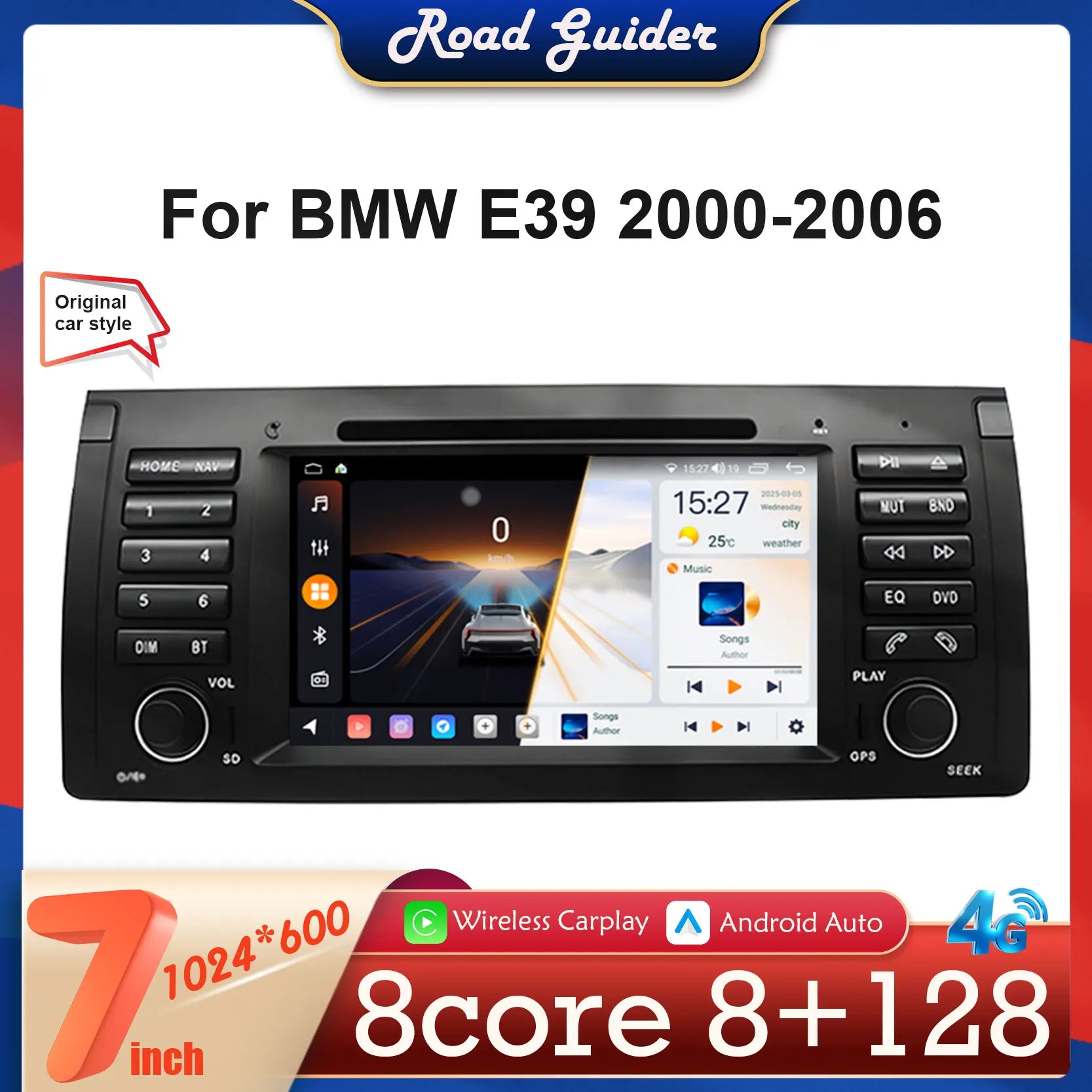 Android 14 Original Car Style 7Inch Screen For BMW E39 2000 -2006 Car Radio Stereo Multimi