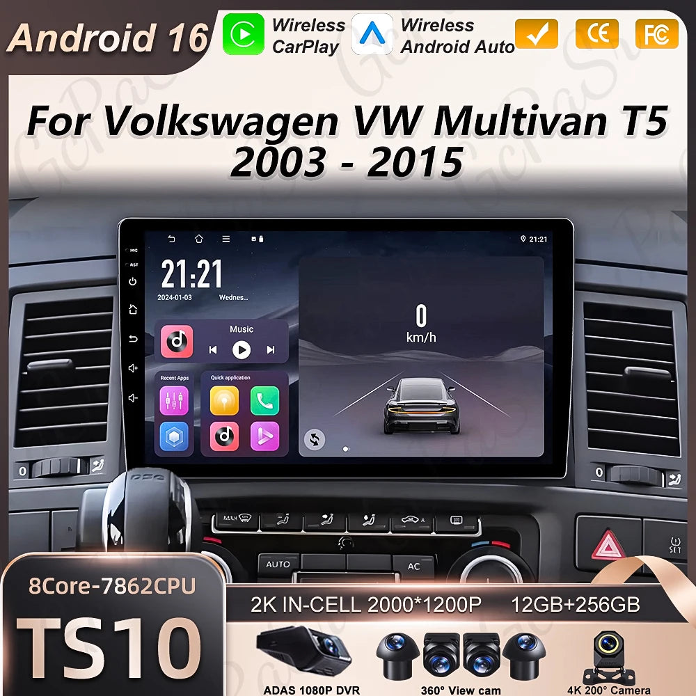 Android 16 Car Radio For VW Volkswagen Multivan T5 2003 2004 2005 2006-2015 Multimedia Pla | AUTOKITSHOP