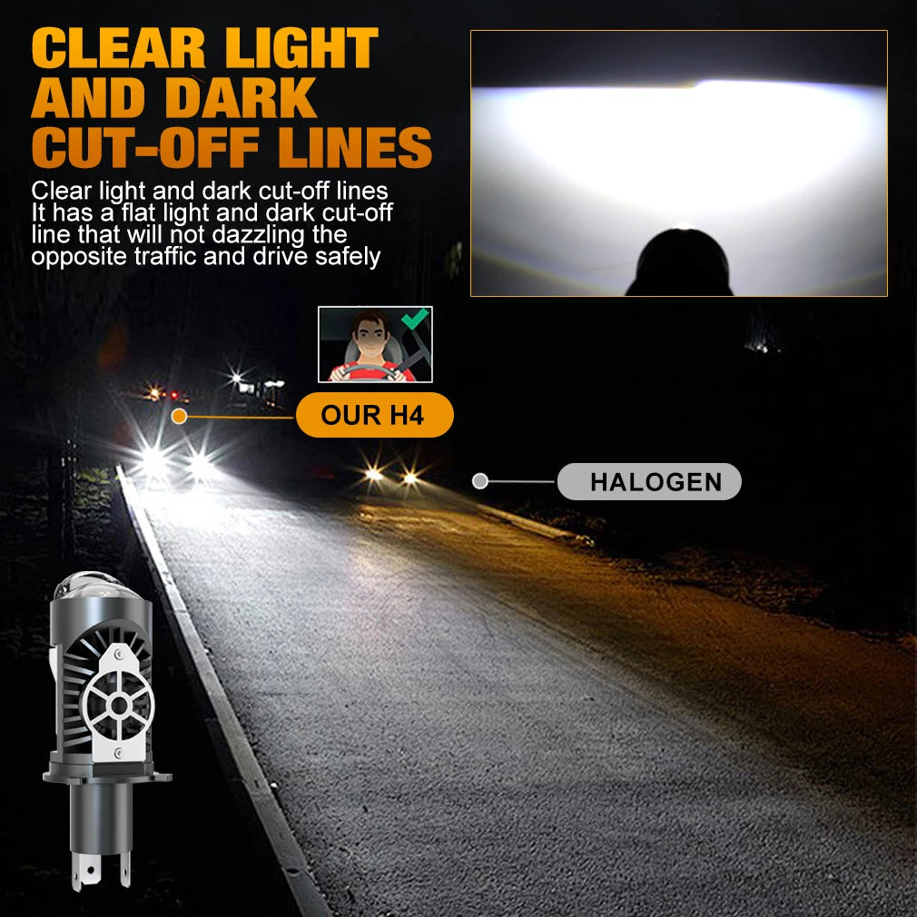 XSTORM H4 Led Projector Headlights Double Lens Light 200W 30000LM H4 LED Projector Lens Mo