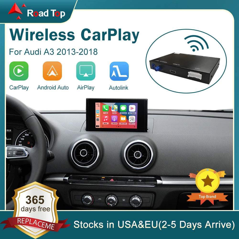 CN RoadTop Linux Wireless CarPlay Android Auto Interface for Audi A3 Q2 2013-2018 with Mir