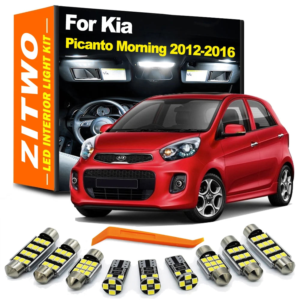 ZITWO 8Pcs Car Interior Light LED Bulb Kit For Kia Picanto Morning 2012 2013 2014 2015 2016 Dome Map Reading Number Plate Lamp